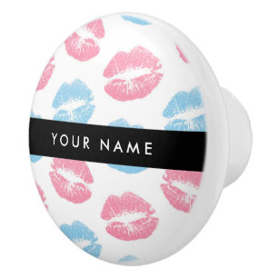 Roze lippen, blauwe lippen, kus, Jouw naam, person Keramische Knop