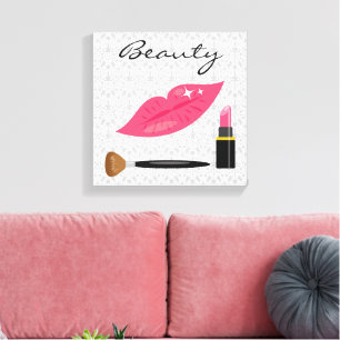 Roze Lippen En Make-up Schoonheid Canvas Afdruk