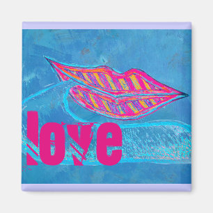 Roze lippen en woordballon of tong magneet