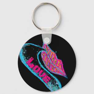 Roze lippen en woordballon of tong sleutelhanger