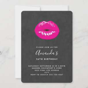 Roze Lippen Glamoureuze Illustratie Verjaardag Kaart