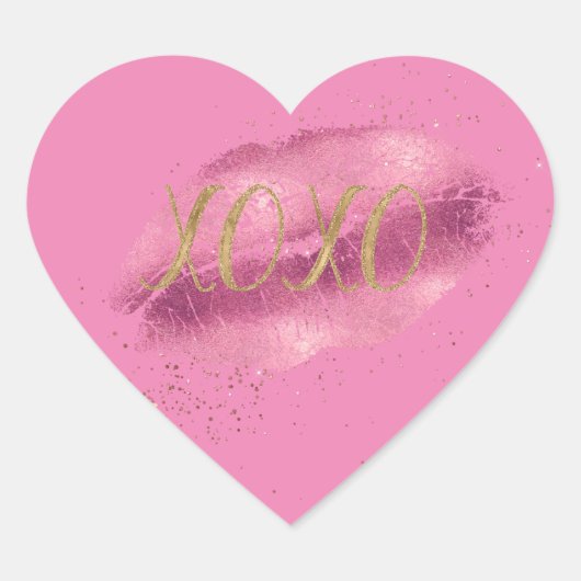 Roze Lippen Goud XOXO Hart Sticker (Voorkant)