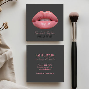 Roze lippen Houtskool Make-up Square Visitekaart Vierkante Visitekaartje