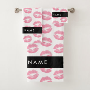 Roze lippen, kus, lippenstift, Jouw naam, personal Bad Handdoek