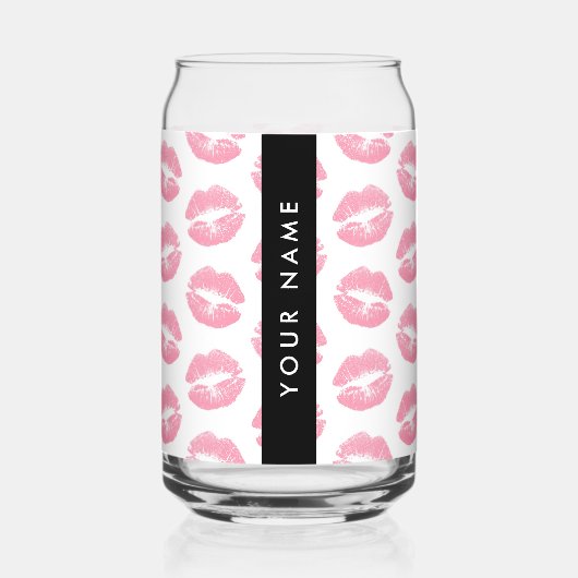 Roze lippen, kus, lippenstift, Jouw naam, personal Blikvorm Glas (Voorkant)
