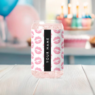 Roze lippen, kus, lippenstift, Jouw naam, personal Blikvorm Glas