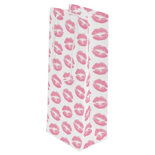 Roze lippen, kus, lippenstift, Jouw naam, personal Wijn Cadeautas (Achterkant Gekanteld)