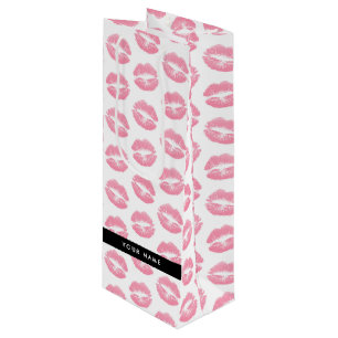 Roze lippen, kus, lippenstift, Jouw naam, personal Wijn Cadeautas