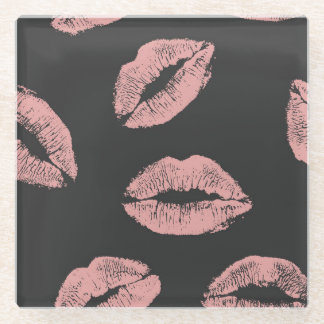 Roze lippen kussen, Valentijnsdag patroon. Glazen Onderzetter