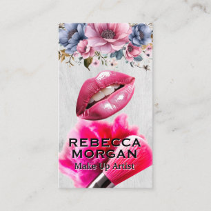 Roze lippen Make-up borstel en poeder Visitekaartje