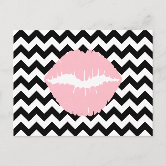 Roze lippen op zwart-wit zigzagpatroon briefkaart (Voorkant)