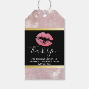Roze Lippen & Roos Goud Tropische bladeren Verjaar Cadeaulabel