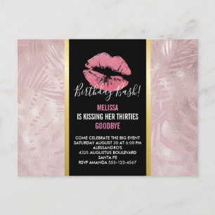 Roze Lippen & Rose Goud Tropische Bladeren Verjaar Briefkaart