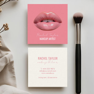 Roze lippen Script Make-up Square-Visitekaartje Vierkante Visitekaartje