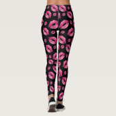 Roze Lippenpatroon Zwart Leggings (Achterkant)