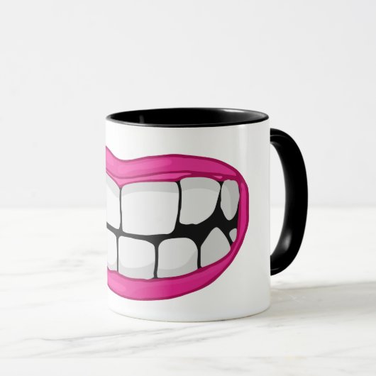 roze lippenstift glimlacht met grote tanden mok (Voorkant rechts)