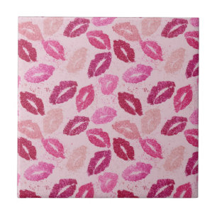 Roze Lippenstift Kus Naadloos Patroon Tegeltje