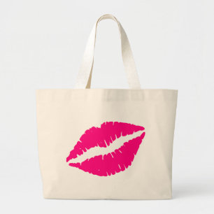 Roze lippenstift kus popart grote tote bag