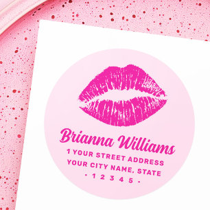 Roze lippenstift merk retro retouradres ronde sticker