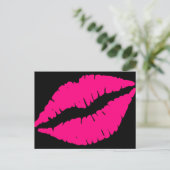 Roze lippenstift pop kunst briefkaart (Staand voorkant)
