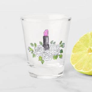 Roze lippenstift rozen bloemen bloemblad h shot glas