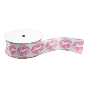 Roze lips Glitter Patroon Grosgrain Lint