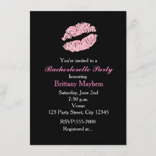 Roze lips KISS Bachelorette Party Invitation Kaart