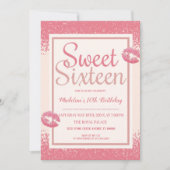 Roze Lips Sweet 16 Kaart (Voorkant)