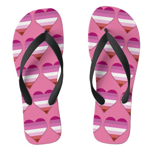 Roze lipstick lesbische pride hartpatroon teenslippers (Voetbed)