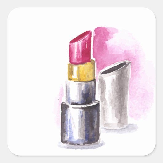 Roze lipstick vierkante sticker (Voorkant)