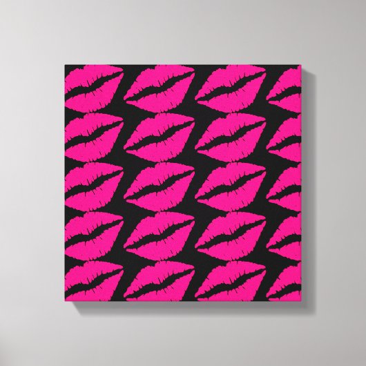 Roze lipstickus pop roze en zwart canvas afdruk (Voorkant)