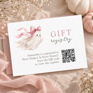 Roze Little Boo Baby Meisje Shower Qr Cadeau Regis Informatiekaartje