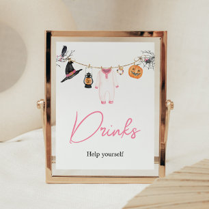 Roze Little Boo Halloween Baby shower Drinken Poster