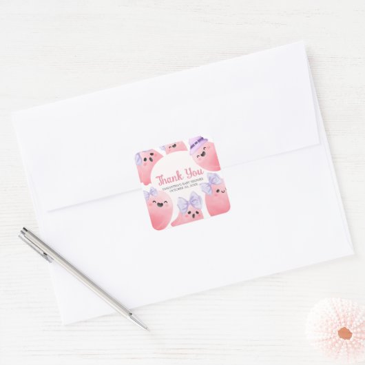 Roze Little Boo Halloween Baby shower Vierkante Sticker (Envelop)