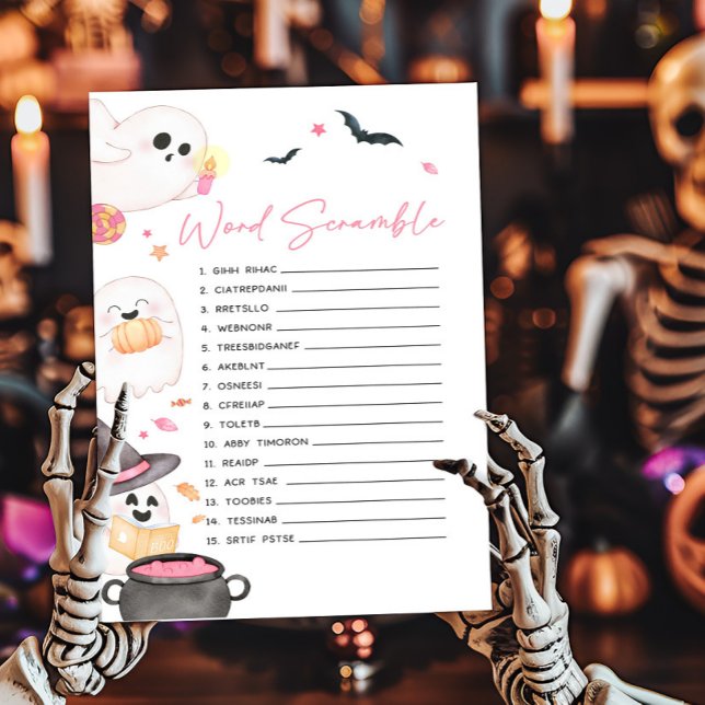 Roze Little Boo Halloween Word Scramble Game (Pink Little Boo Baby Shower Word Scramble Game)
