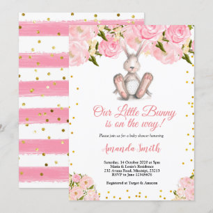 Roze Little Bunny Gold Baby shower Invitation Kaart