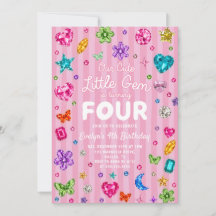 Roze Little Gem 4e verjaardagsuitnodiging