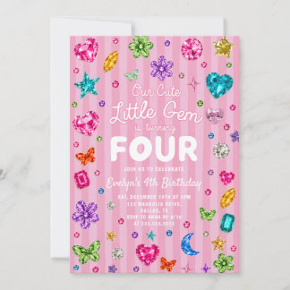Roze Little Gem 4e verjaardagsuitnodiging Kaart