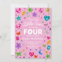 Roze Little Gem Edelsteen Verjaardagsuitnodiging