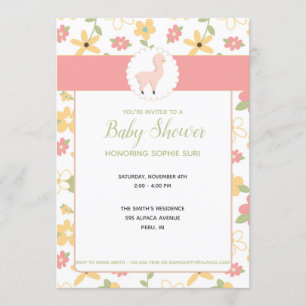 Roze Little Llama Baby shower Invite Kaart