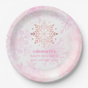 Roze Little Snowflake Girl Baby shower Papieren Bordje
