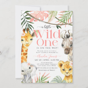 Roze Little Wild One Safari Oerwoud Baby shower Kaart