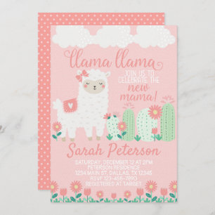 Roze Llama Baby shower Uitnodiging