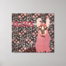 Roze Llama Bruin  Floral Art Canvas Afdruk