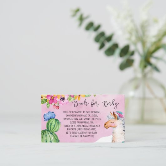 Roze Llama en Cactus Boeken voor Baby Informatiekaartje (Staand voorkant)