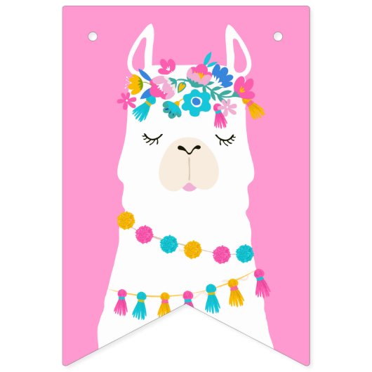 Roze Llama Gelukkig Verjaardagsfeest Vlaggetjes (Eerste vlag)