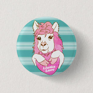 Roze Llama Sketch Llama Love Ronde Button 3,2 Cm
