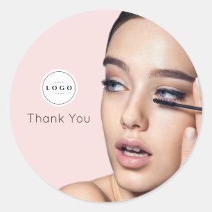 Roze Logo Foto Make-up Bedankt Ronde Sticker