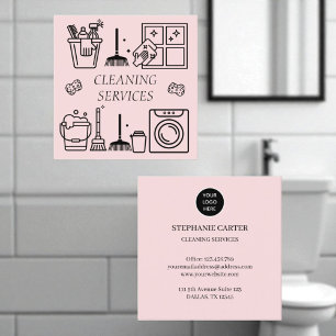 Roze Logo Schoonmaakdiensten Commercieel Binnenlan Vierkante Visitekaartje