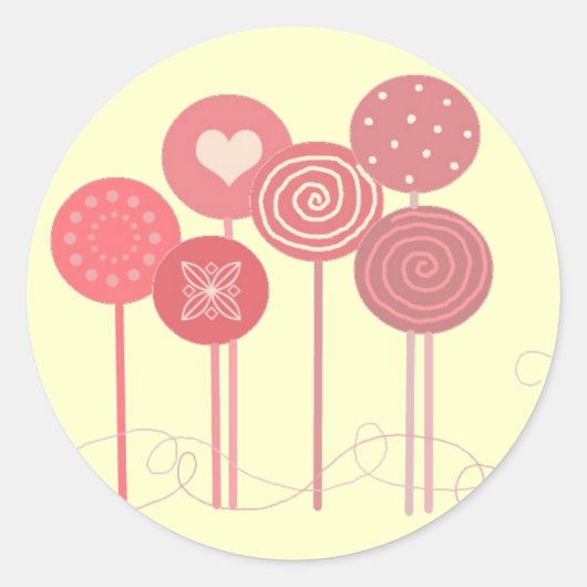 Roze Lollipops Ronde Sticker (Voorkant)